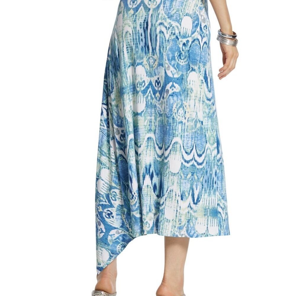 Chico's Molly Ikat Midi Skirt. Chico's size 1 (US 8/10). Blue Multi. EUC. - Picture 3 of 8
